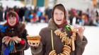 girls celebrating  Pancake Week at Russia